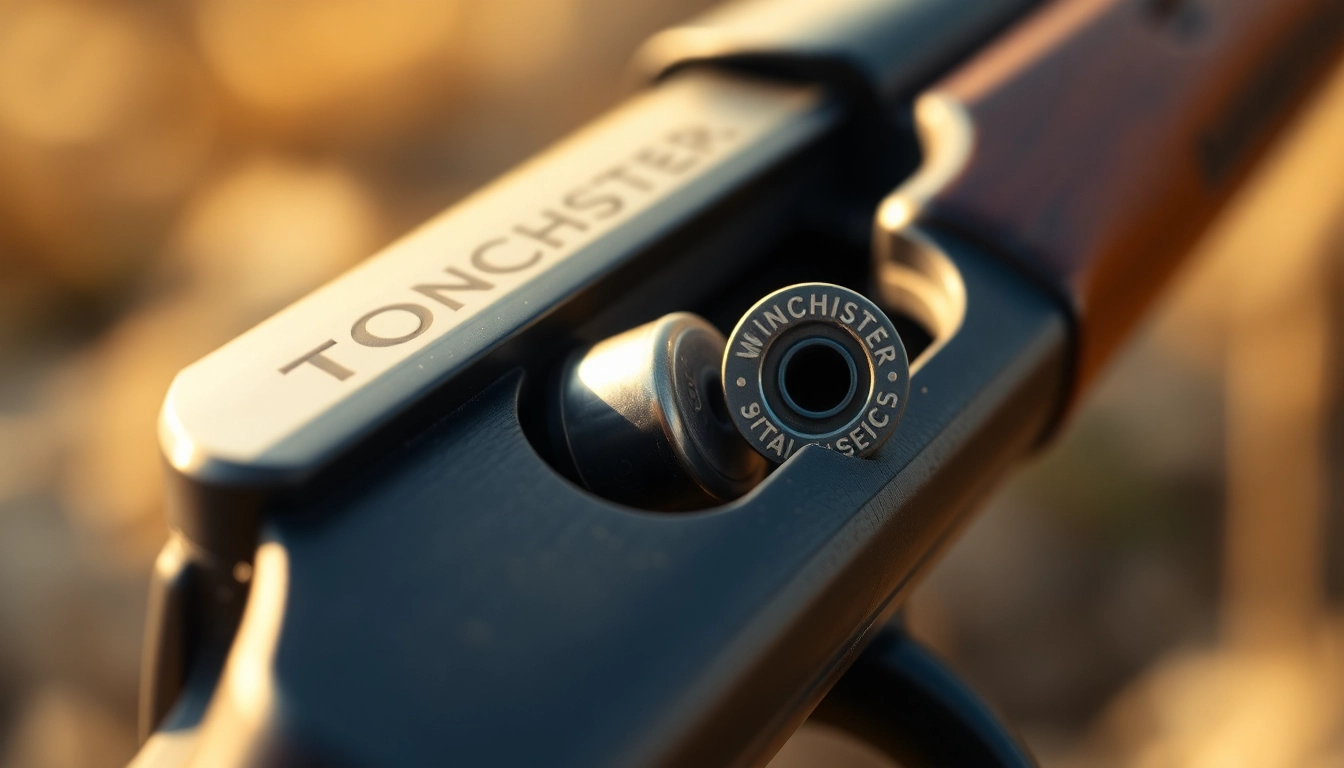 Detailed shot of the 32WIN cartridge in a rifle chamber, highlighting its vintage design and craftsmanship, perfect for firearm enthusiasts.