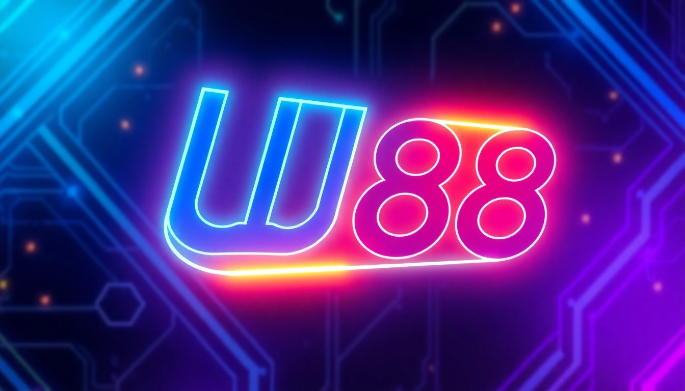 UU88 online casino branding with modern neon logo, highlighting trust and excitement for users.