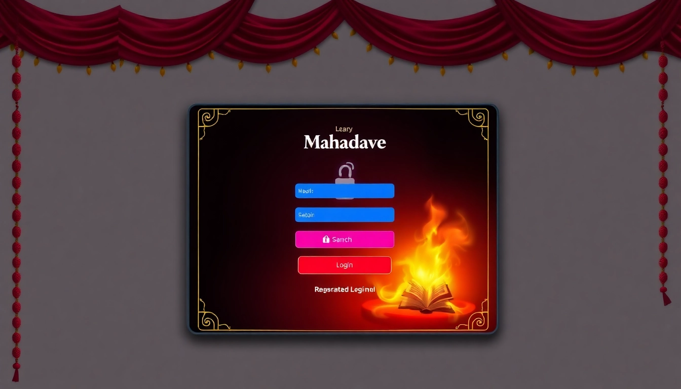 Secure Mahadev book login interface with Indian themes, guiding users to access betting
